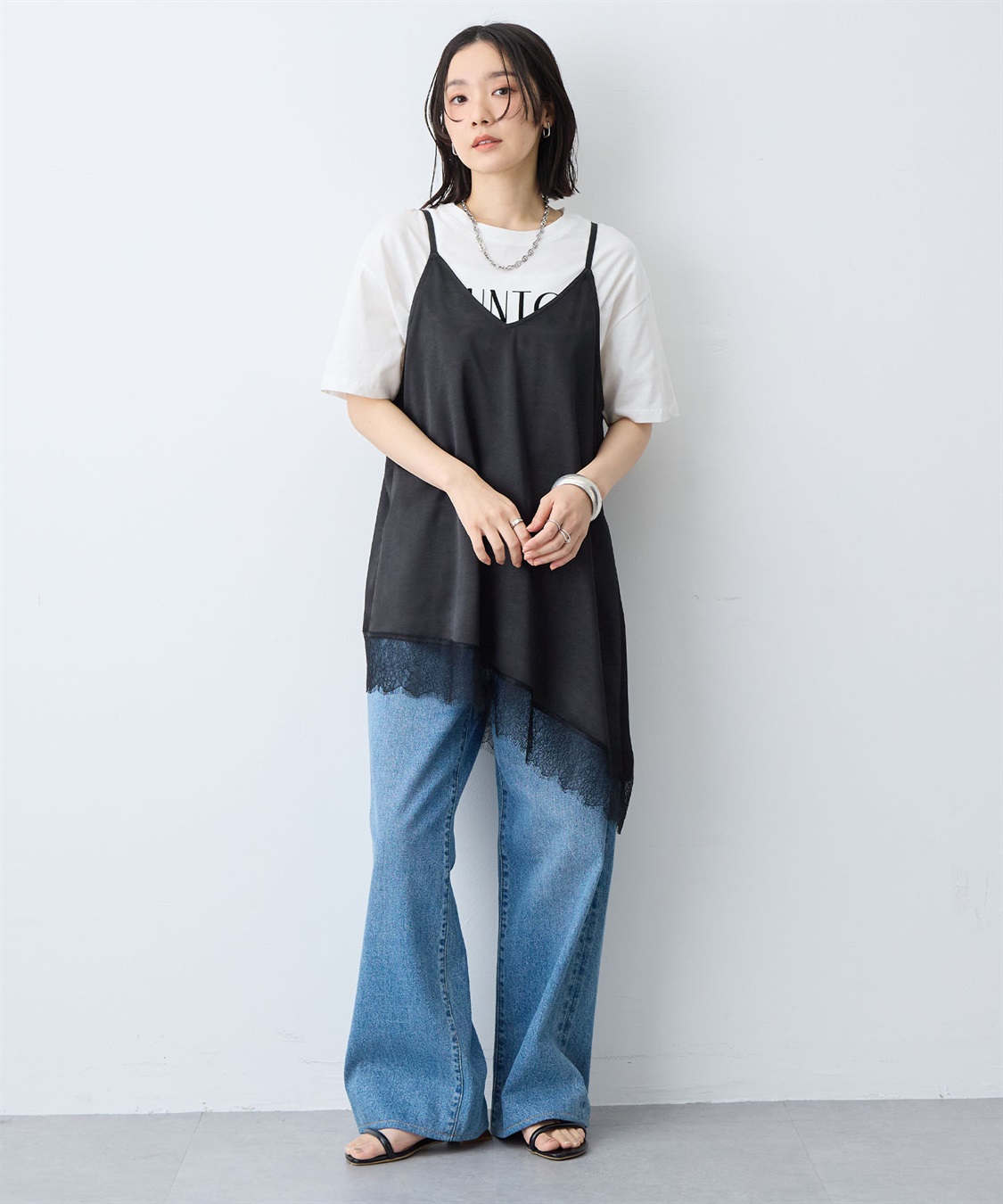 anyfee 【anyfee/大きいサイズ】サテンアシメレースキャミソール/チュニック（2026SS）_sub_14