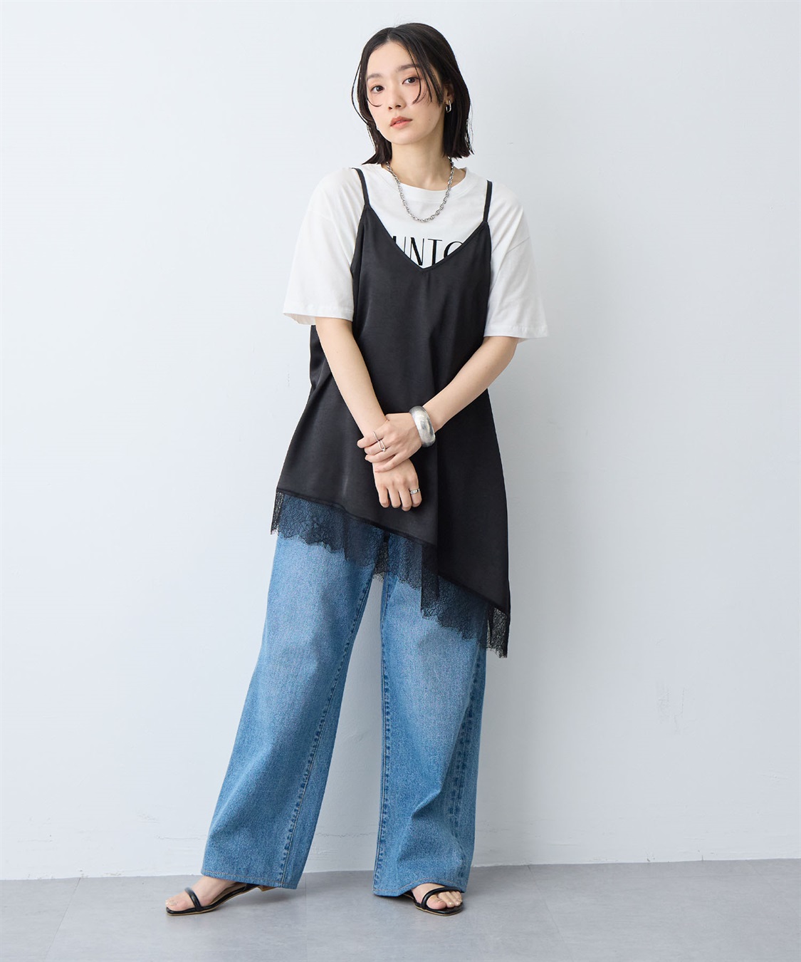 anyfee 【anyfee/大きいサイズ】サテンアシメレースキャミソール/チュニック（2026SS）_sub_17