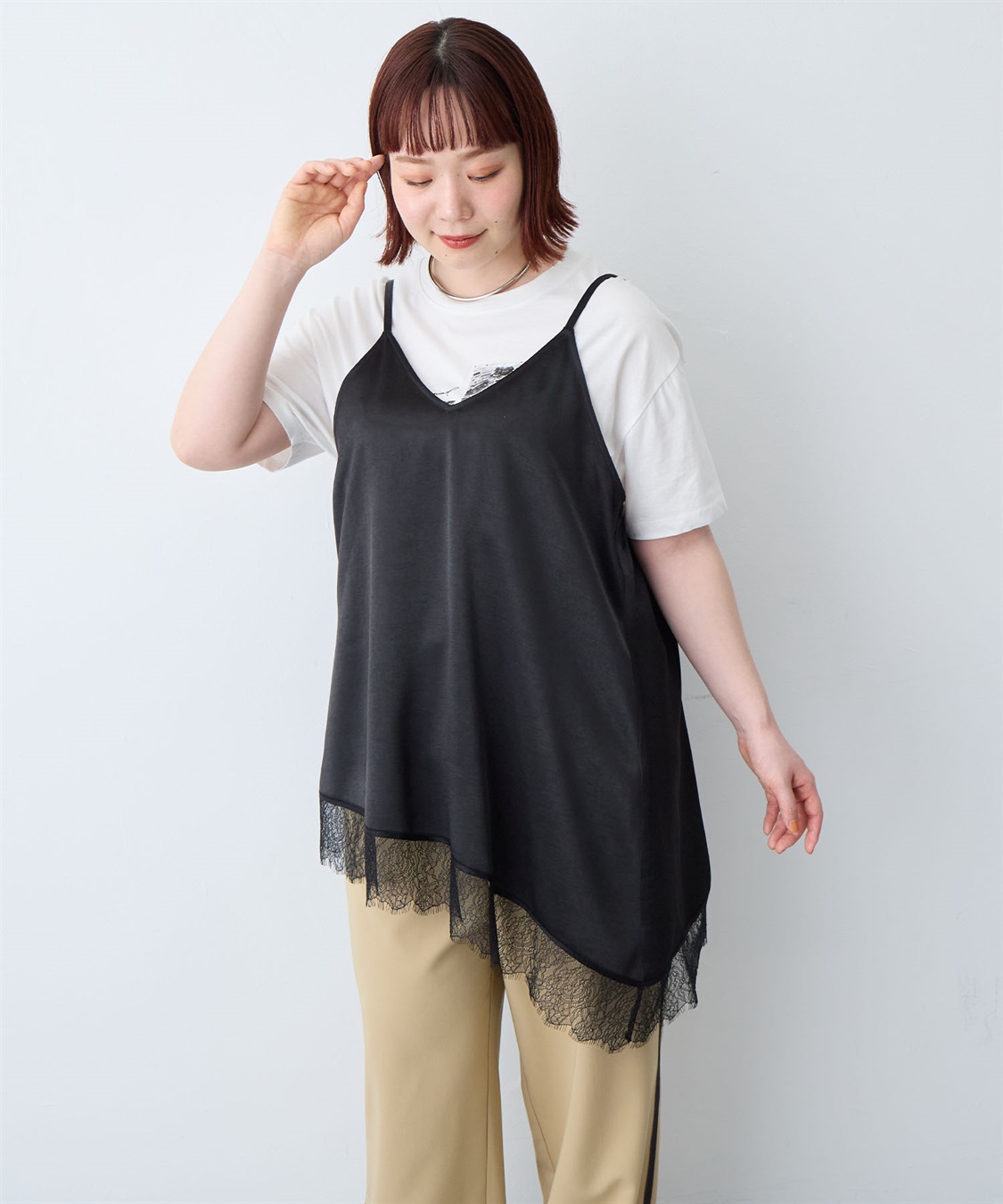 anyfee 【anyfee/大きいサイズ】サテンアシメレースキャミソール/チュニック（2026SS）_sub_18