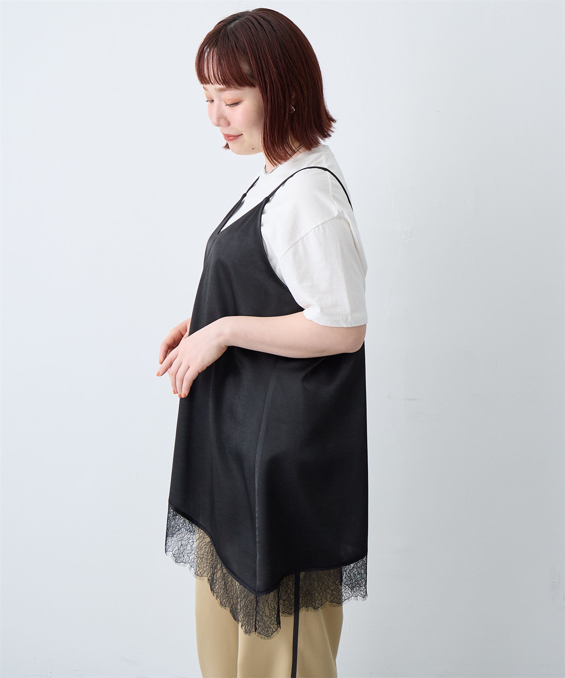 anyfee 【anyfee/大きいサイズ】サテンアシメレースキャミソール/チュニック（2026SS）_sub_19