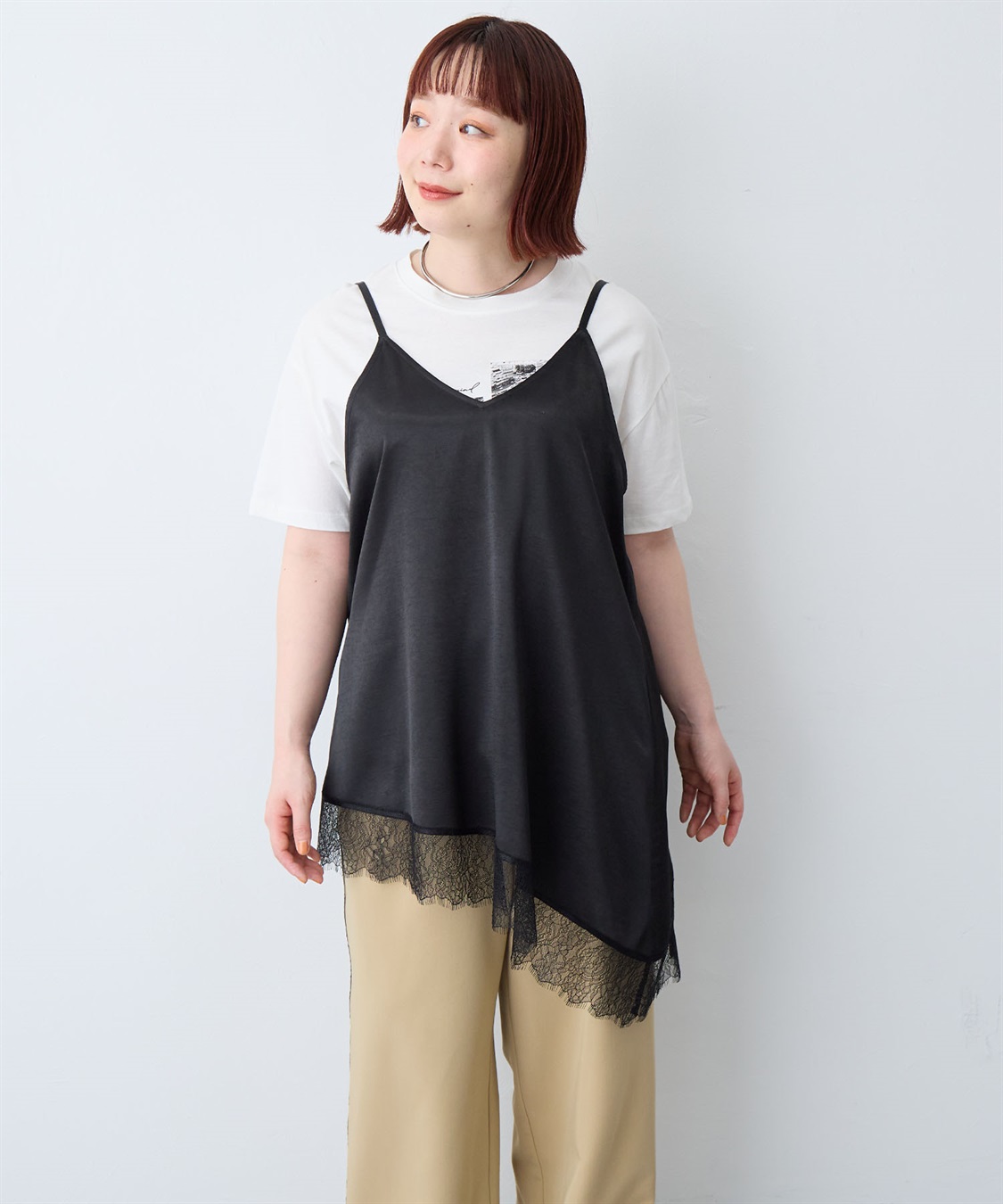 anyfee 【anyfee/大きいサイズ】サテンアシメレースキャミソール/チュニック（2026SS）_sub_21