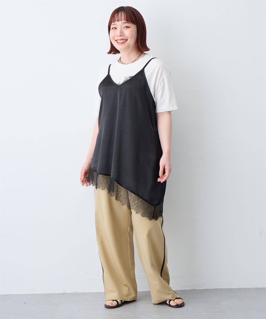anyfee 【anyfee/大きいサイズ】サテンアシメレースキャミソール/チュニック（2026SS）_sub_23