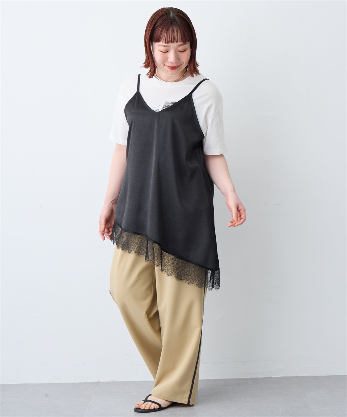 anyfee 【anyfee/大きいサイズ】サテンアシメレースキャミソール/チュニック（2026SS）_sub_24