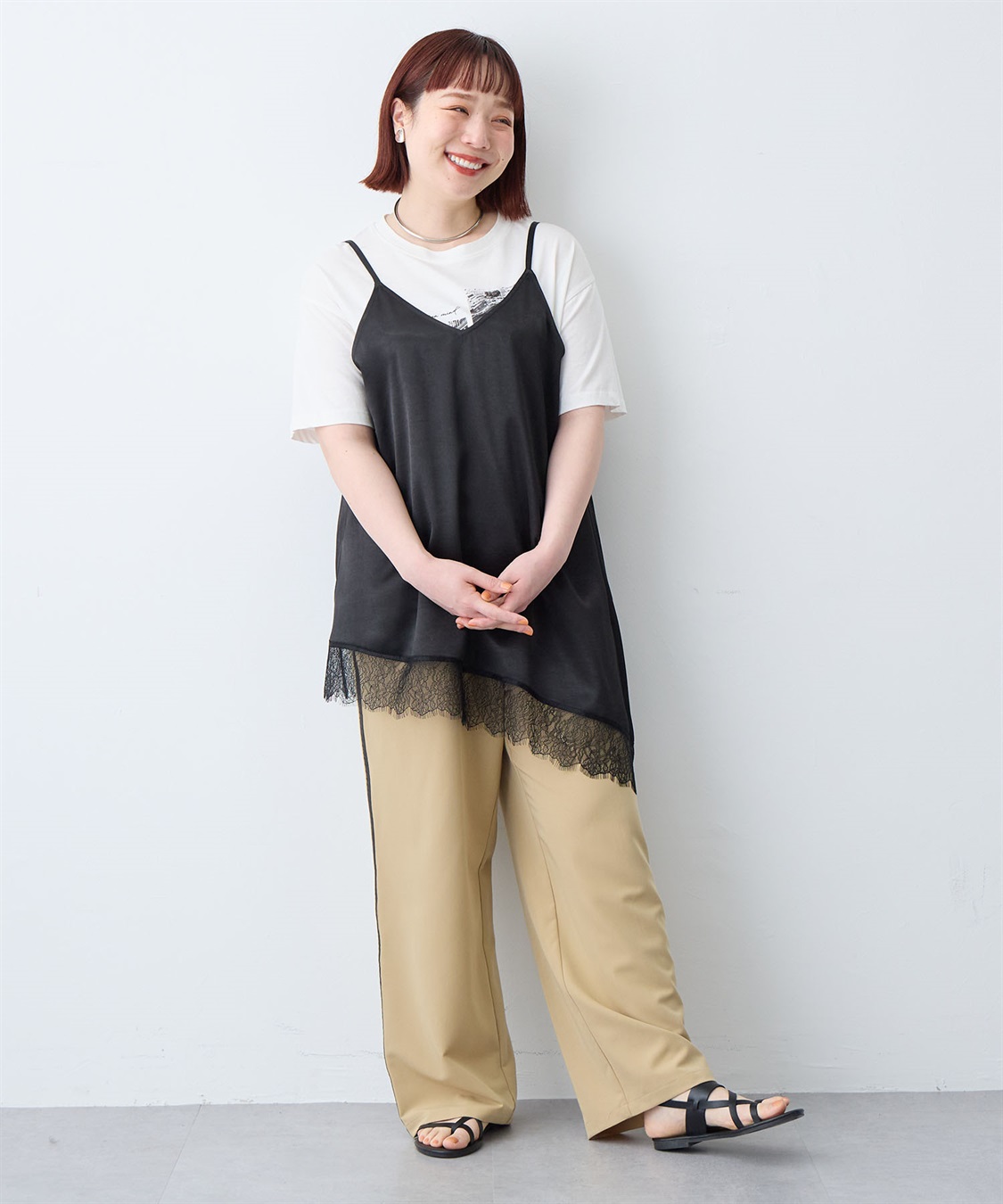 anyfee 【anyfee/大きいサイズ】サテンアシメレースキャミソール/チュニック（2026SS）_sub_25