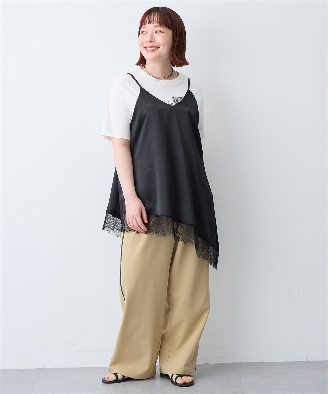 anyfee 【anyfee/大きいサイズ】サテンアシメレースキャミソール/チュニック（2026SS）_sub_26