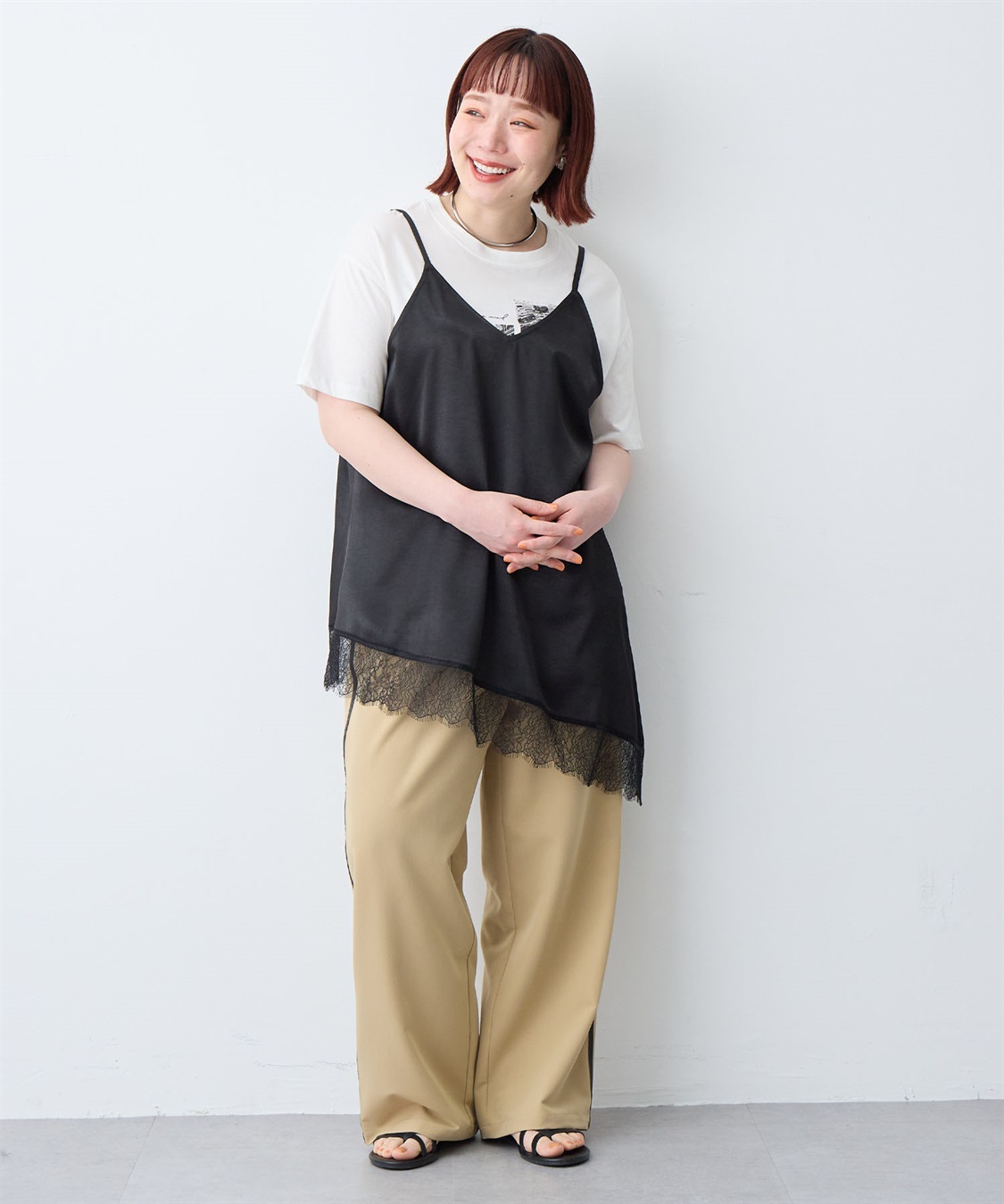 anyfee 【anyfee/大きいサイズ】サテンアシメレースキャミソール/チュニック（2026SS）_sub_27