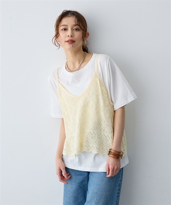 anyfee 【anyfee/大きいサイズ】クロシェ風ニットビスチェ&Tシャツセット_subthumb_1