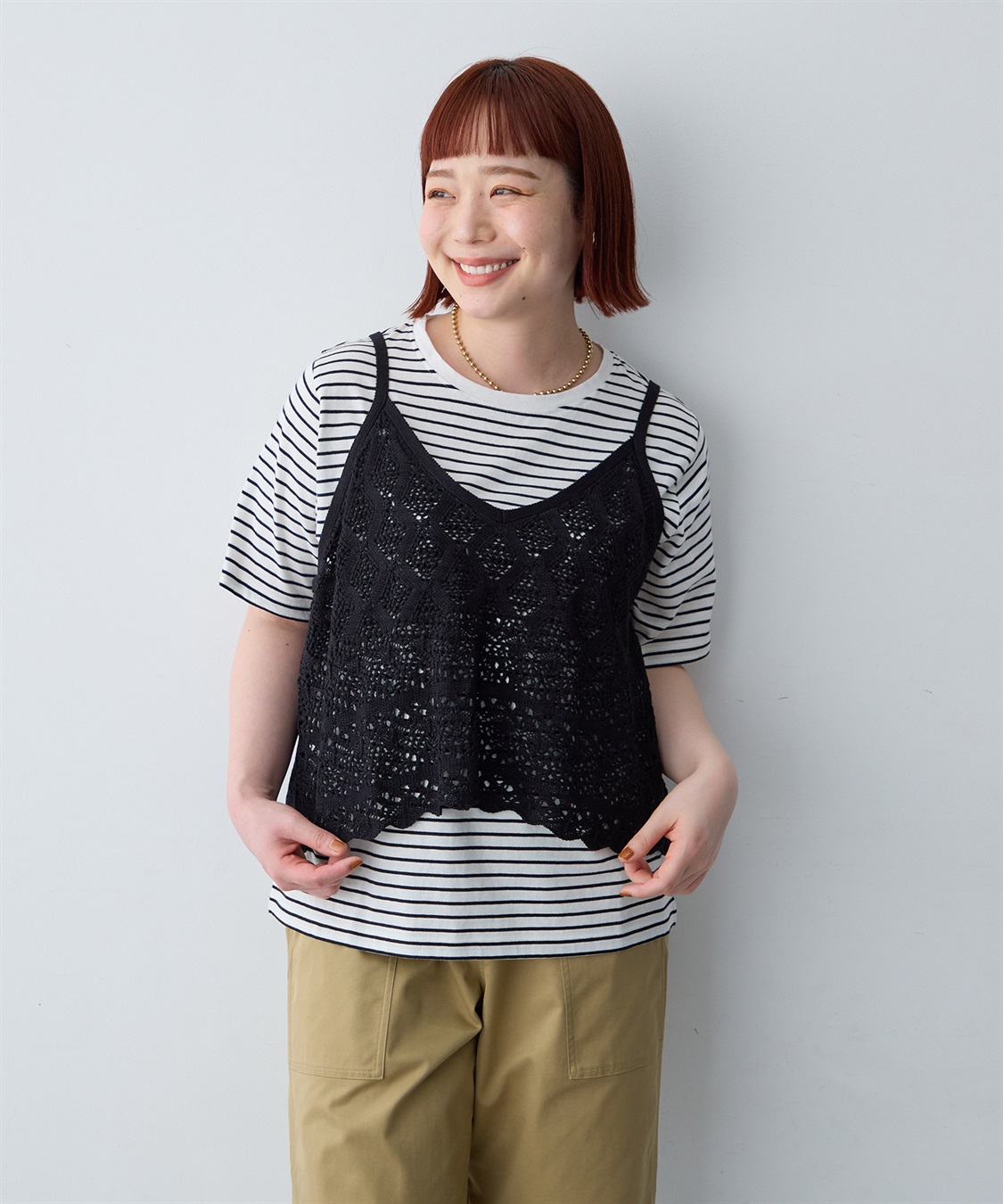 anyfee 【anyfee/大きいサイズ】クロシェ風ニットビスチェ&Tシャツセット_sub_2