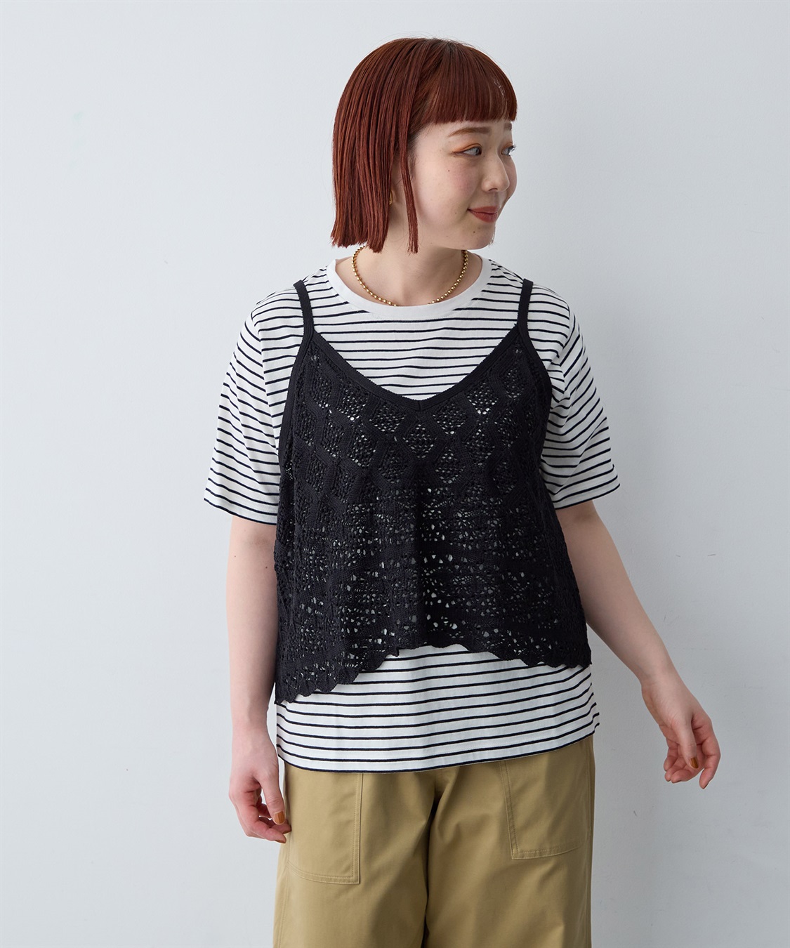 anyfee 【anyfee/大きいサイズ】クロシェ風ニットビスチェ&Tシャツセット_sub_3