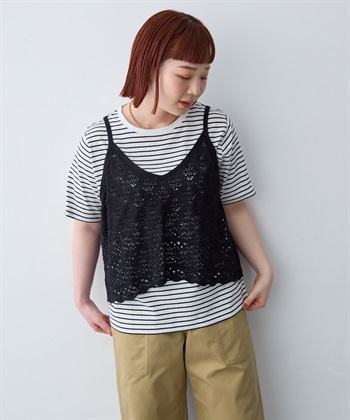 anyfee 【anyfee/大きいサイズ】クロシェ風ニットビスチェ&Tシャツセット_subthumb_4