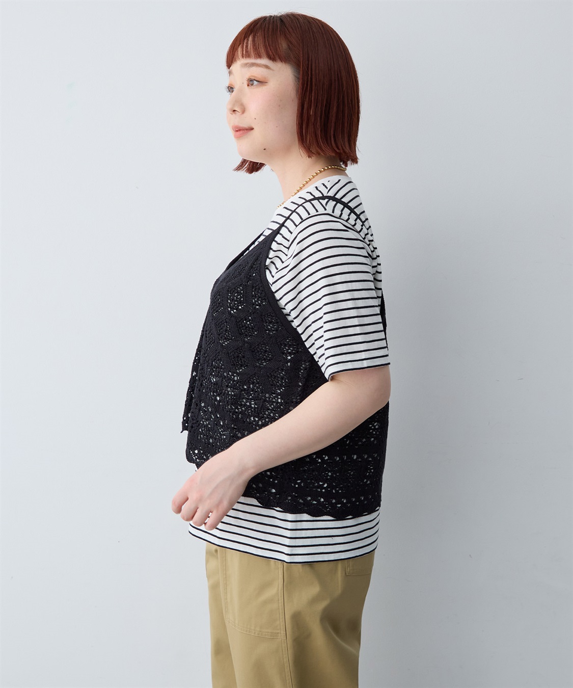 anyfee 【anyfee/大きいサイズ】クロシェ風ニットビスチェ&Tシャツセット_sub_5