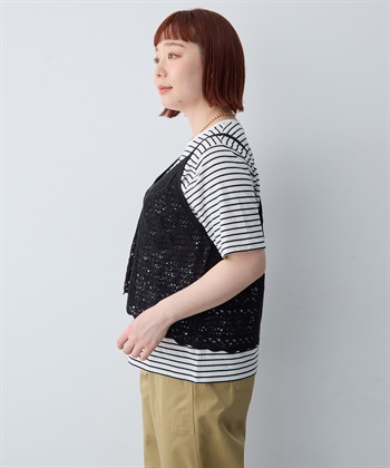 anyfee 【anyfee/大きいサイズ】クロシェ風ニットビスチェ&Tシャツセット_subthumb_5