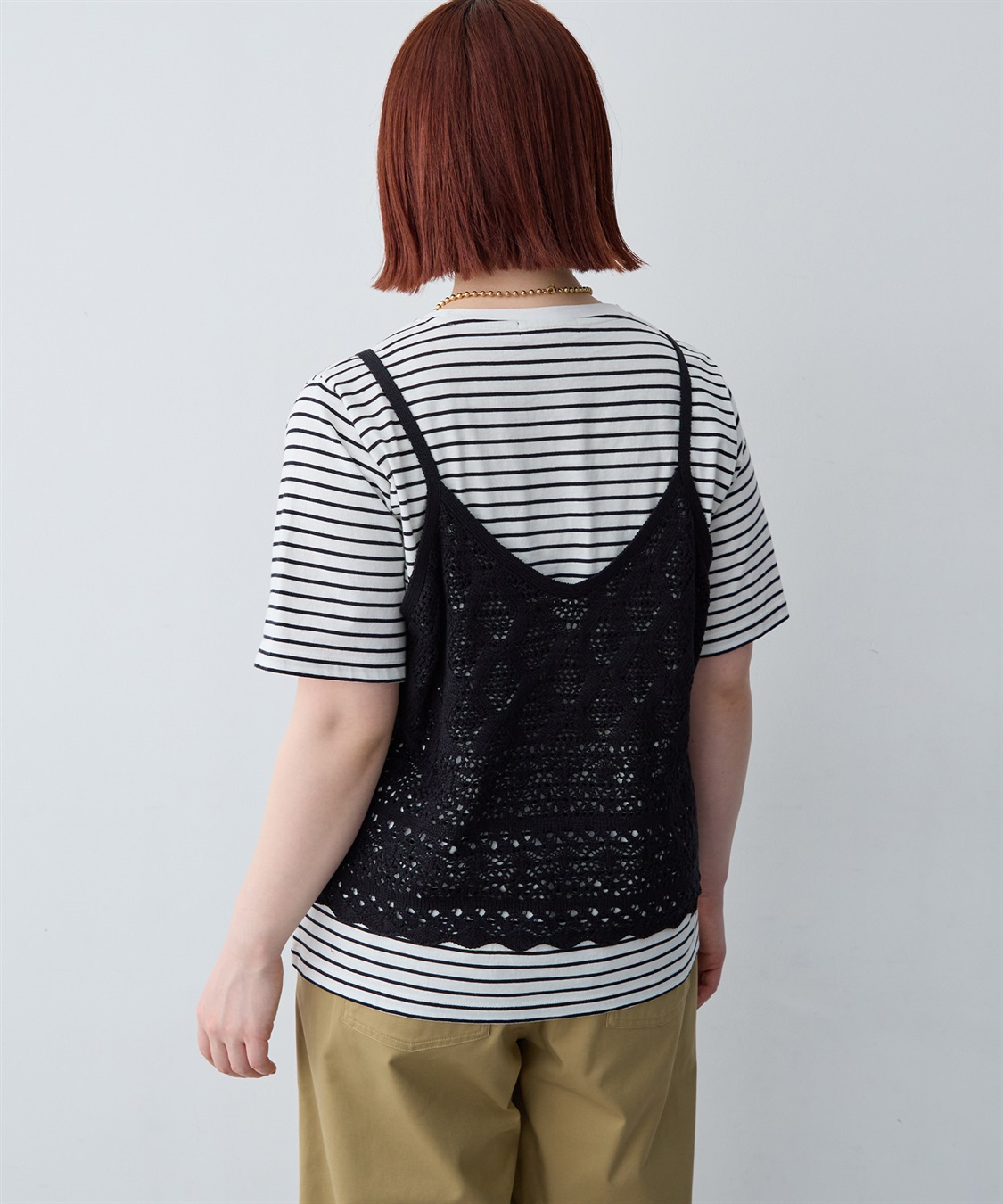 anyfee 【anyfee/大きいサイズ】クロシェ風ニットビスチェ&Tシャツセット_sub_6