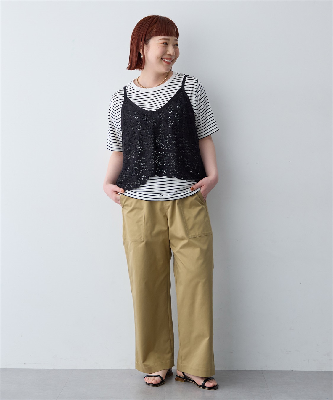 anyfee 【anyfee/大きいサイズ】クロシェ風ニットビスチェ&Tシャツセット_sub_11