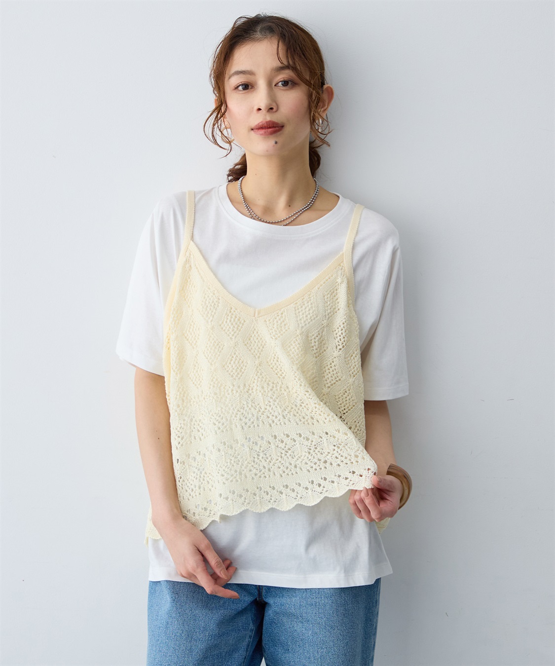 anyfee 【anyfee/大きいサイズ】クロシェ風ニットビスチェ&Tシャツセット_sub_12