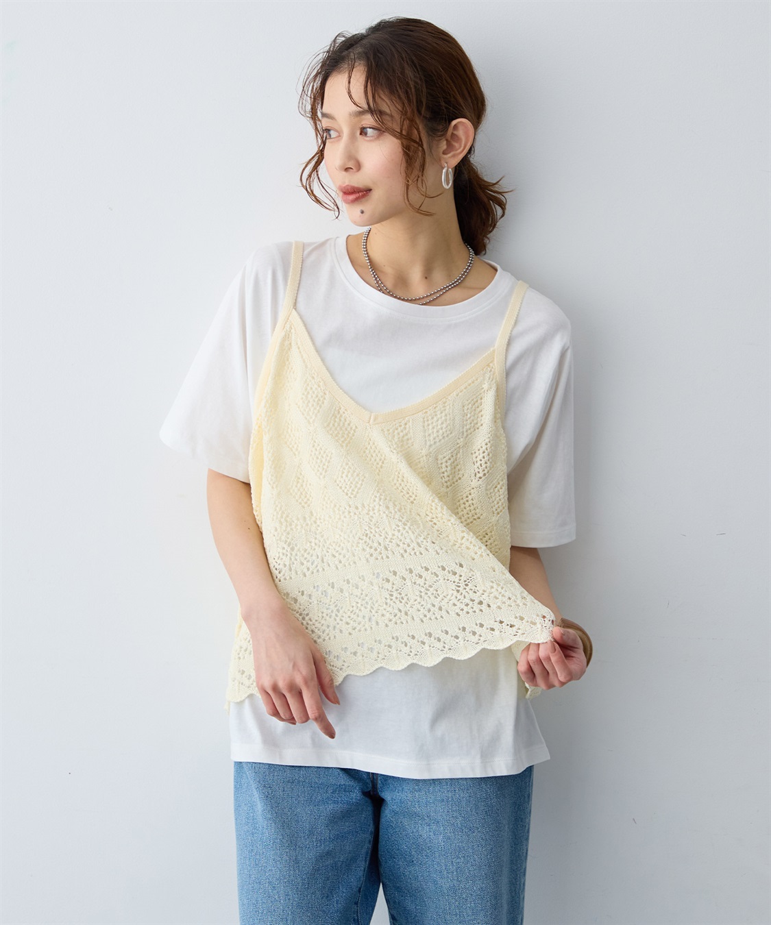 anyfee 【anyfee/大きいサイズ】クロシェ風ニットビスチェ&Tシャツセット_sub_13