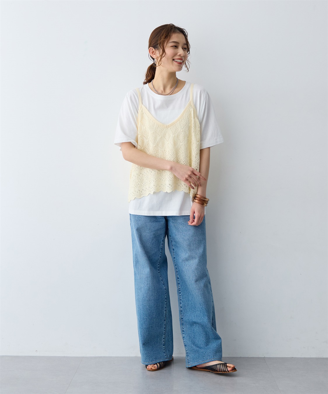 anyfee 【anyfee/大きいサイズ】クロシェ風ニットビスチェ&Tシャツセット_sub_16