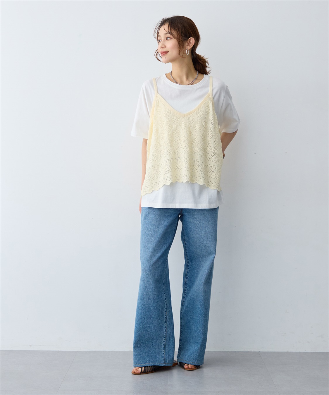 anyfee 【anyfee/大きいサイズ】クロシェ風ニットビスチェ&Tシャツセット_sub_17