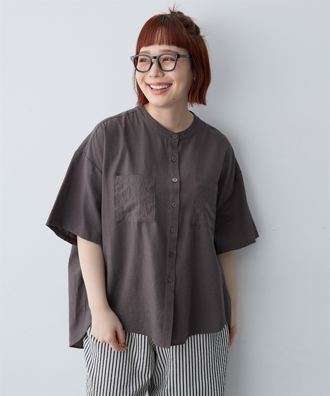 anyfee 【anyfee/大きいサイズ】ノーカラーゆるチュニックシャツ_sub_3