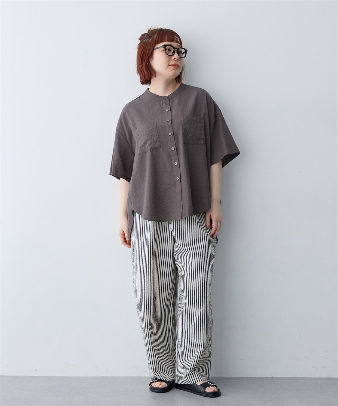 anyfee 【anyfee/大きいサイズ】ノーカラーゆるチュニックシャツ_sub_7