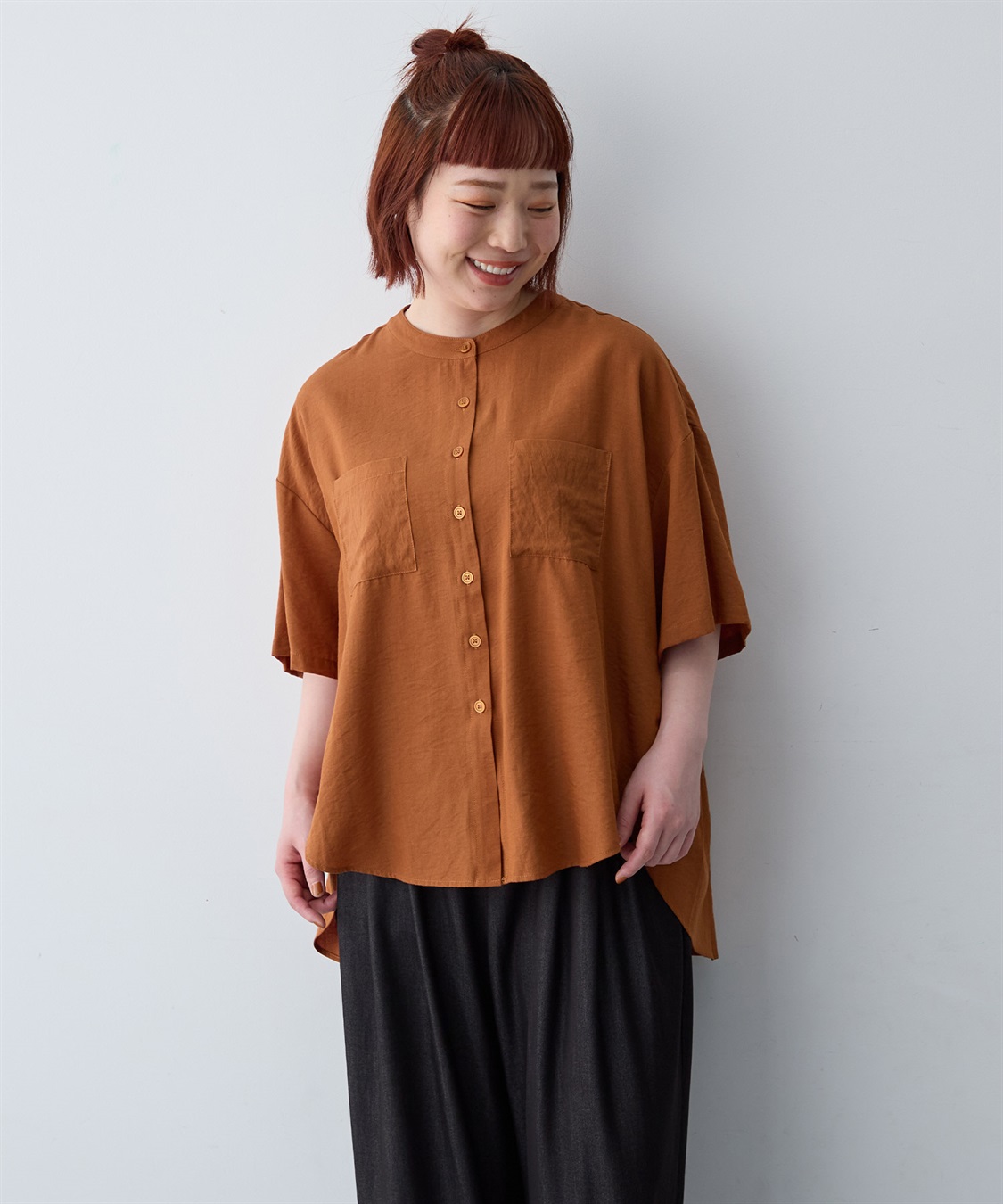 anyfee 【anyfee/大きいサイズ】ノーカラーゆるチュニックシャツ_sub_8