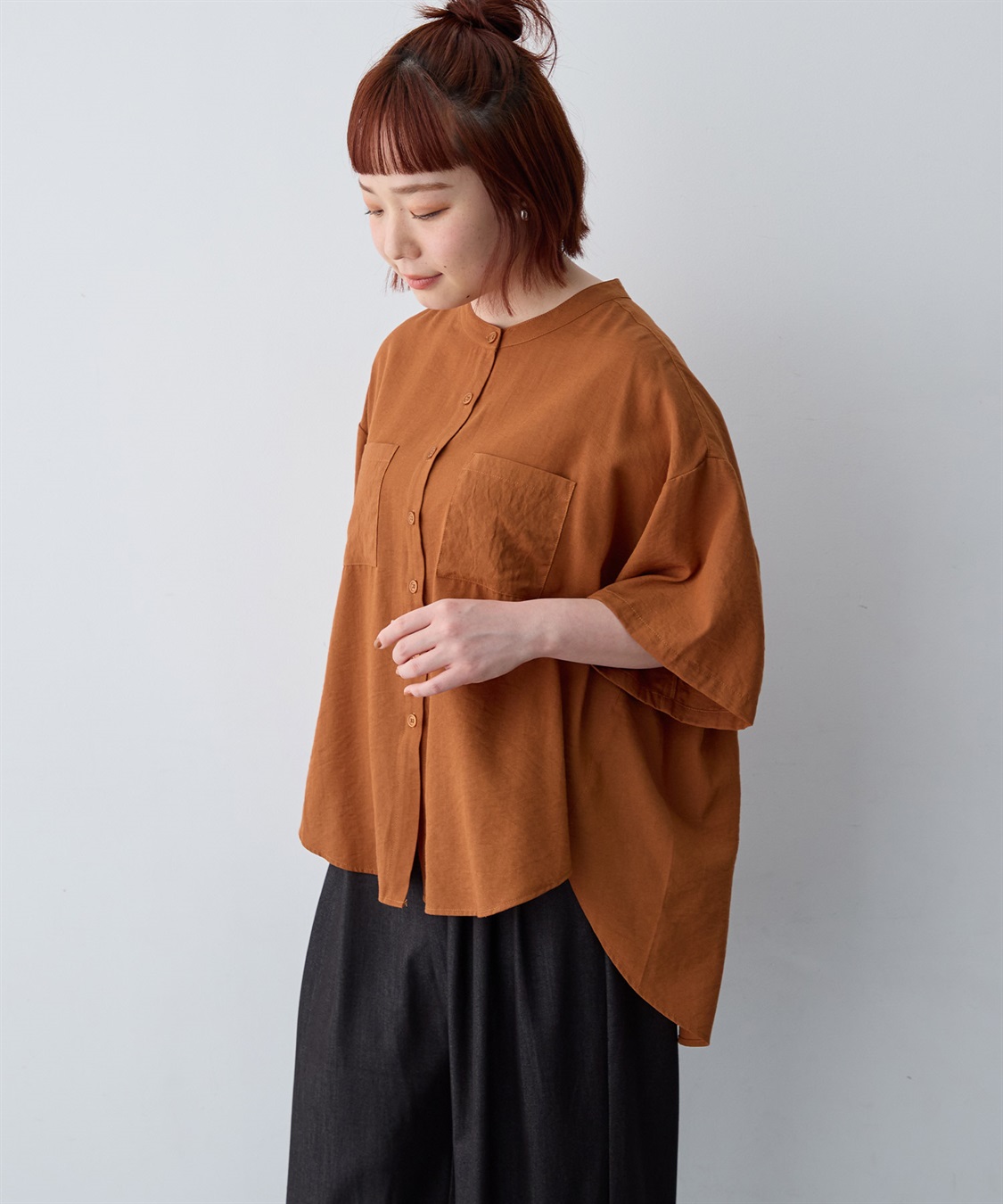 anyfee 【anyfee/大きいサイズ】ノーカラーゆるチュニックシャツ_sub_10