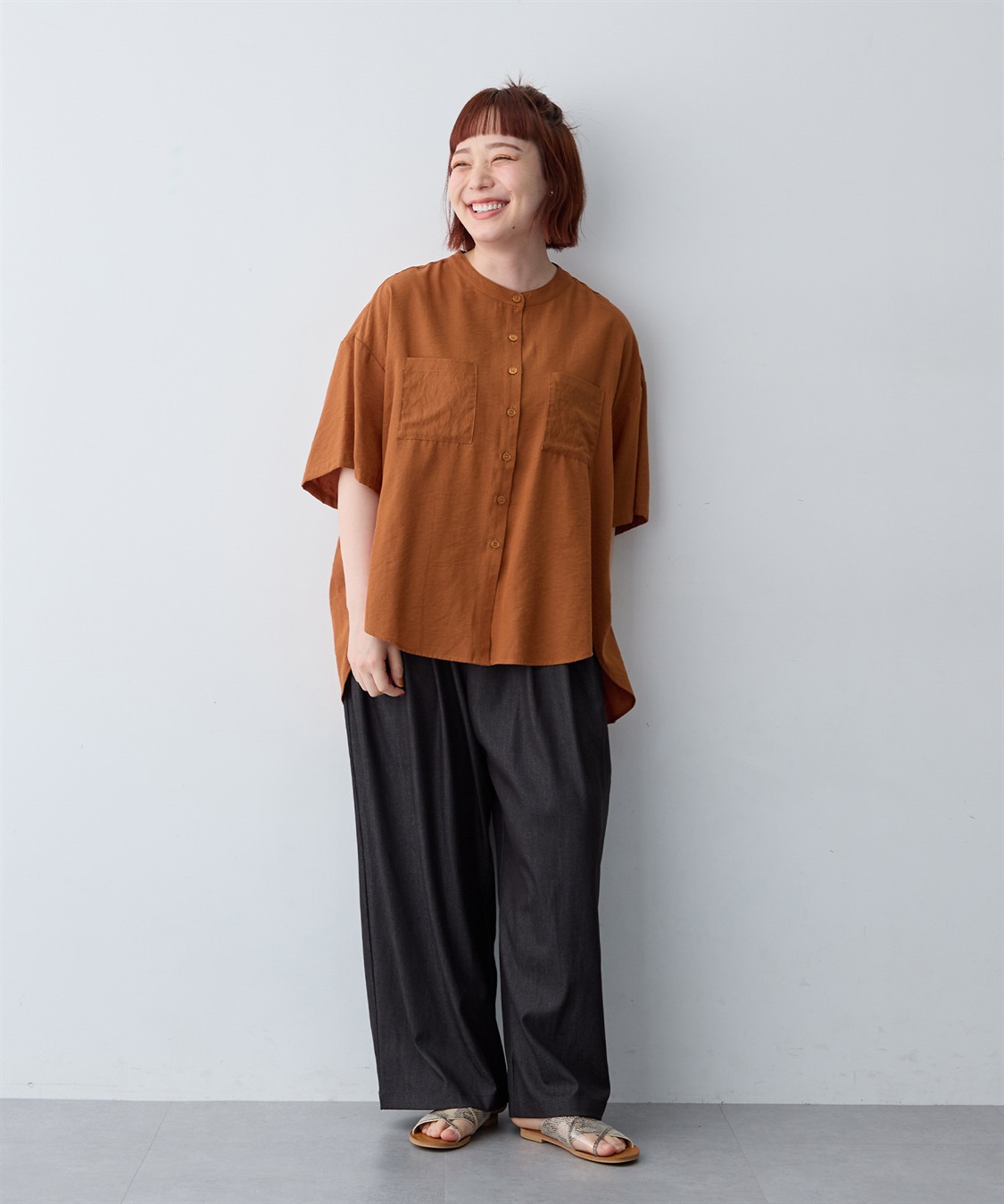 anyfee 【anyfee/大きいサイズ】ノーカラーゆるチュニックシャツ_sub_14