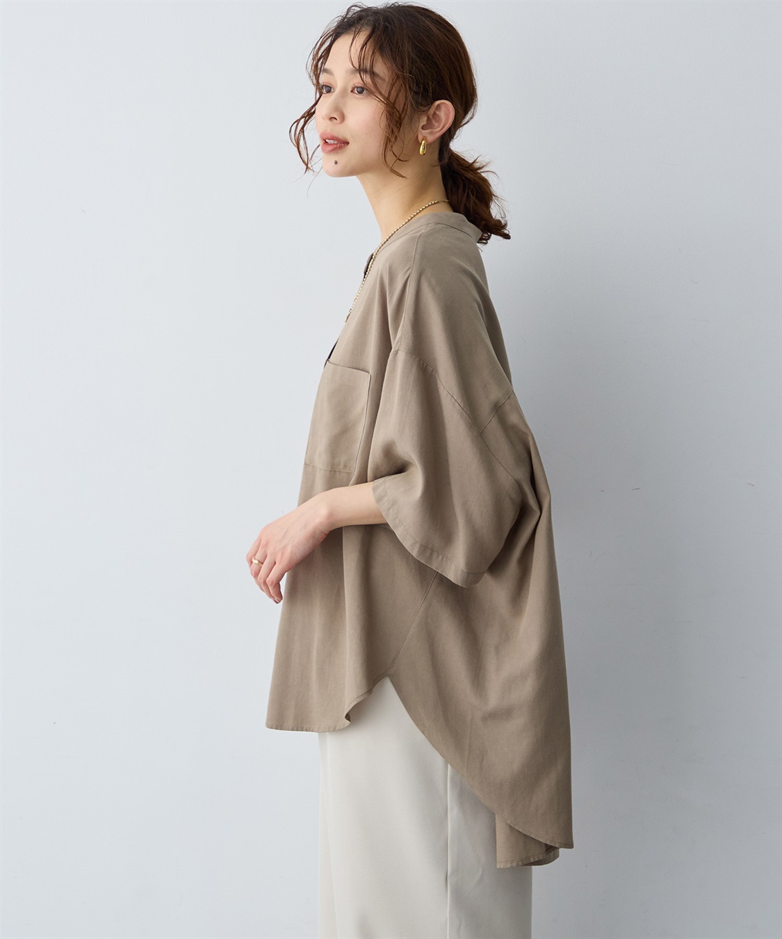 anyfee 【anyfee/大きいサイズ】ノーカラーゆるチュニックシャツ_sub_18