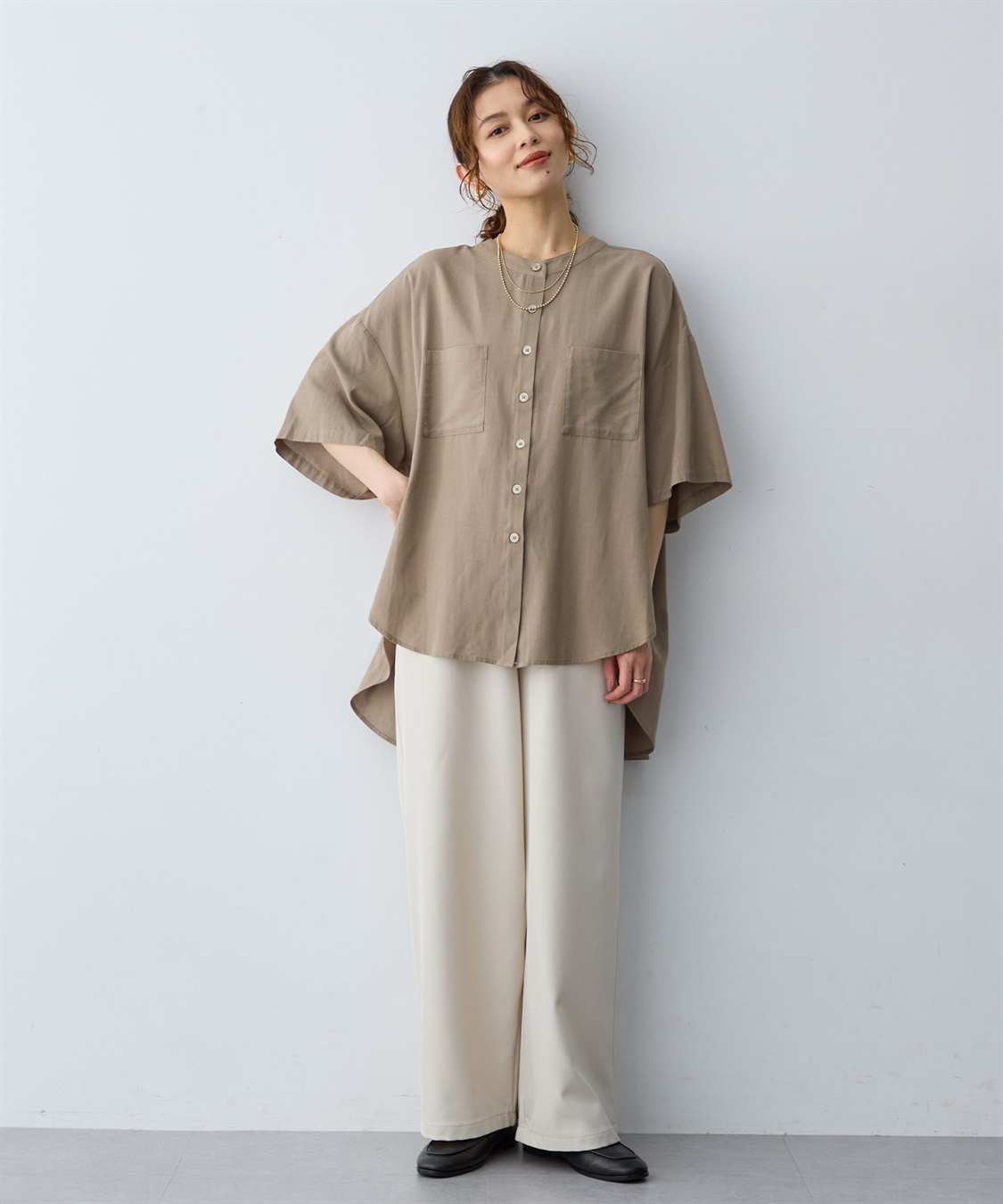 anyfee 【anyfee/大きいサイズ】ノーカラーゆるチュニックシャツ_sub_20