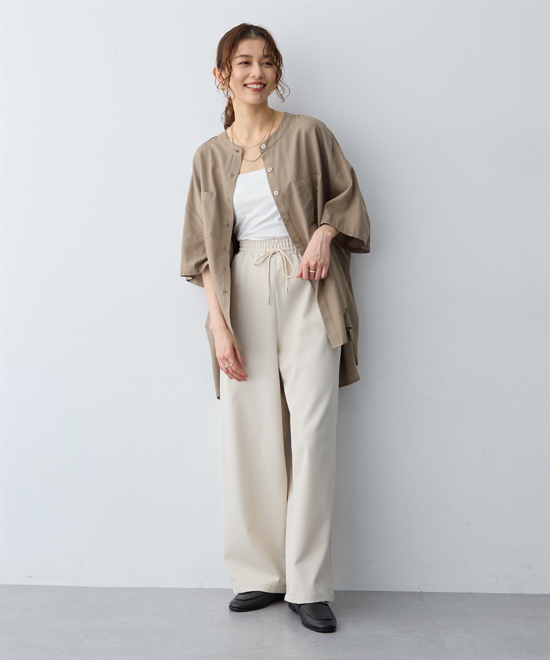 anyfee 【anyfee/大きいサイズ】ノーカラーゆるチュニックシャツ_sub_21