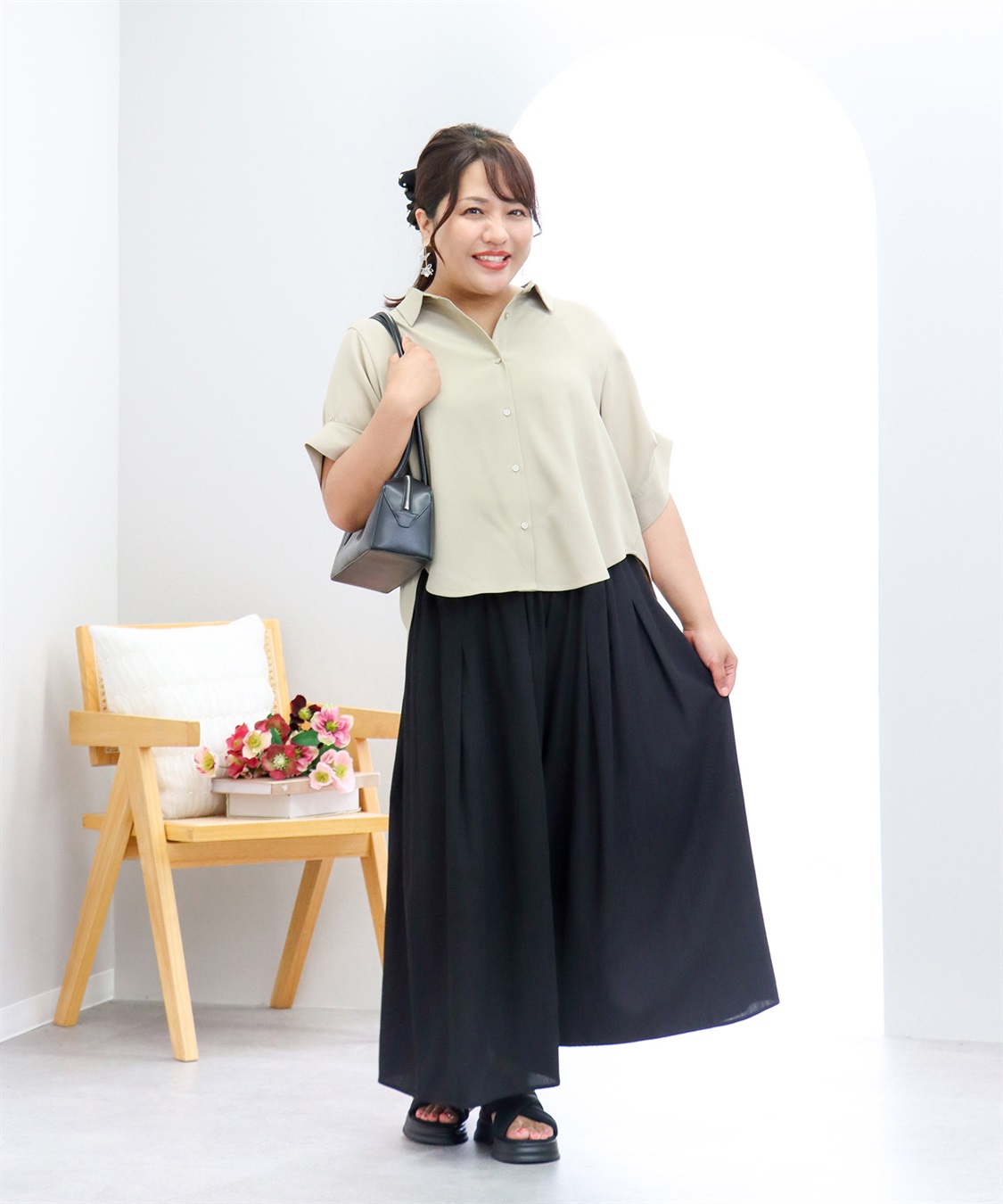 anyfee 【anyfee×HINAコラボ】丈が選べるスラブスカーチョ◆低身長サイズ有《大きいサイズ》_sub_2
