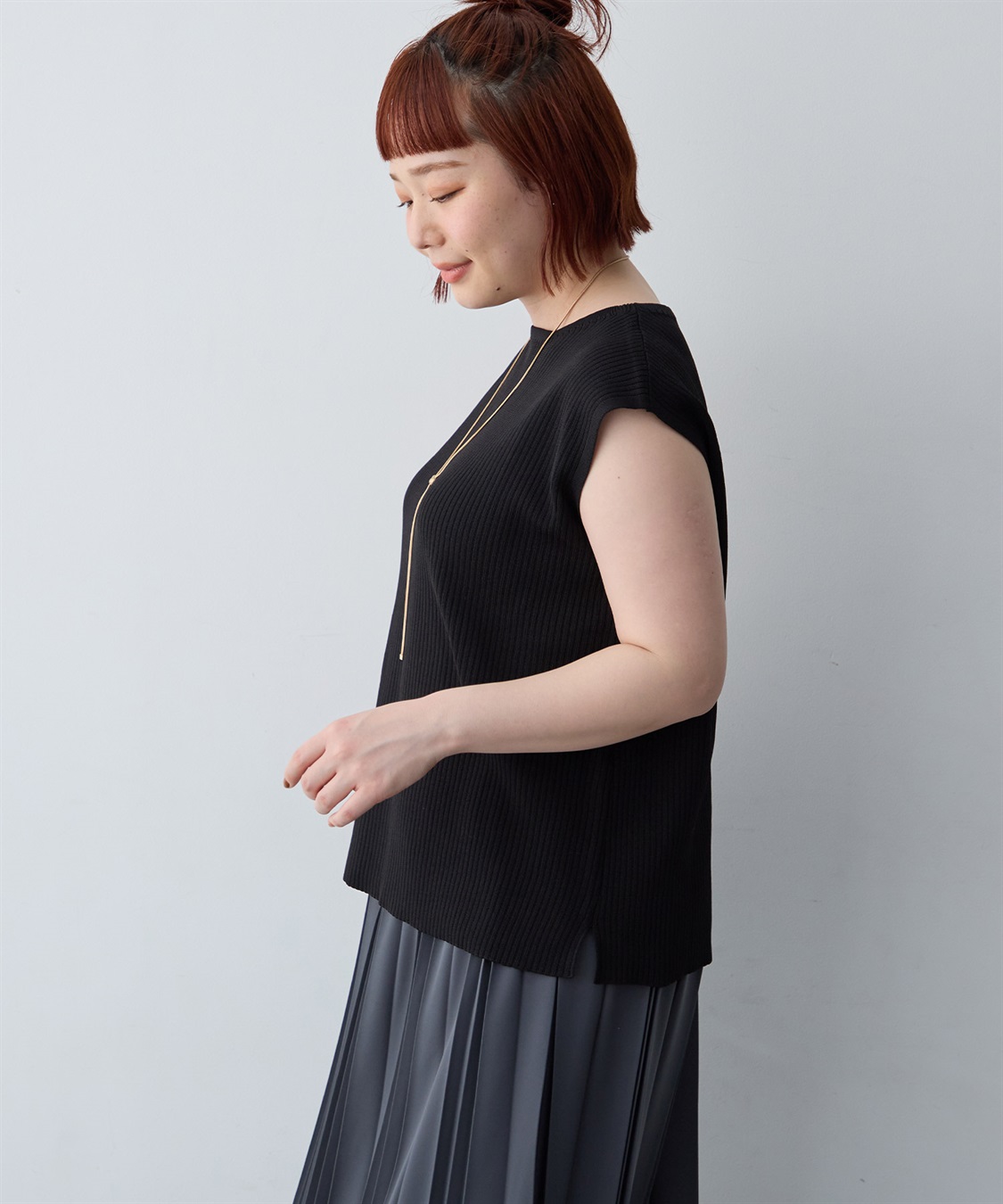 anyfee 【anyfee/大きいサイズ】リネンライククルーネックリブサマーニットタンク_sub_4