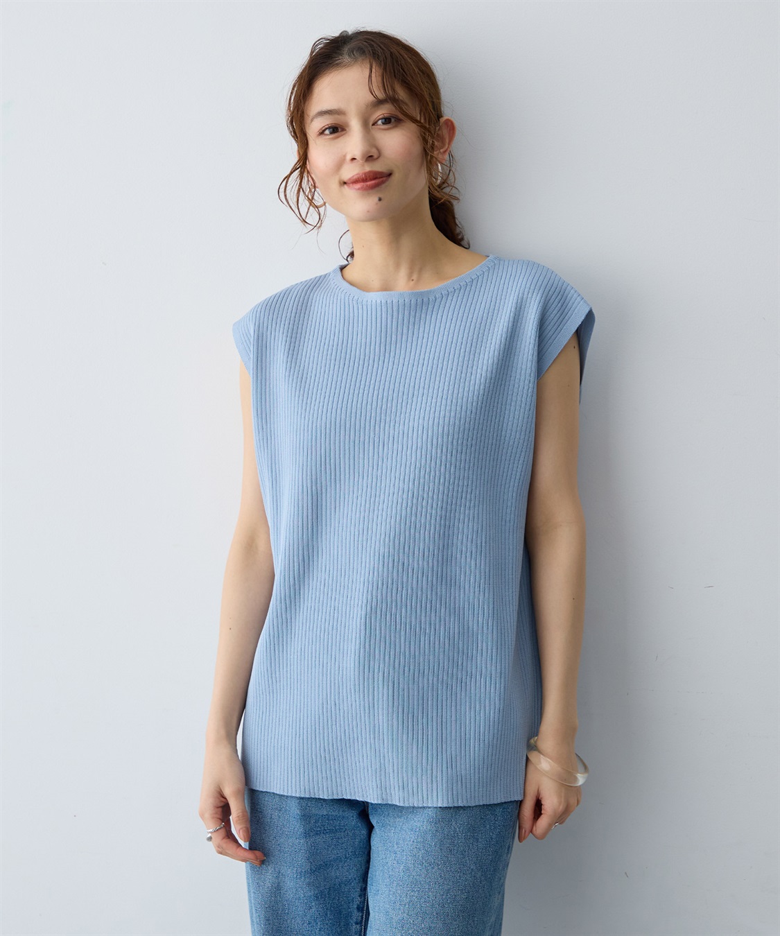 anyfee 【anyfee/大きいサイズ】リネンライククルーネックリブサマーニットタンク_sub_15