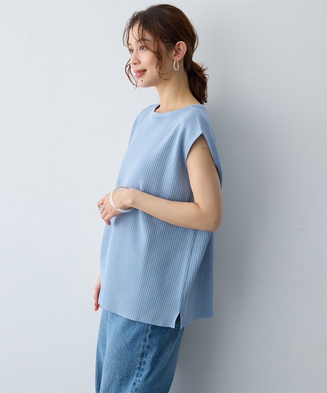 anyfee 【anyfee/大きいサイズ】リネンライククルーネックリブサマーニットタンク_sub_17