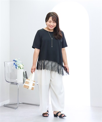 anyfee 【anyfee×HINAコラボ】アシンメトリー裾レースTシャツ《大きいサイズ》_subthumb_4