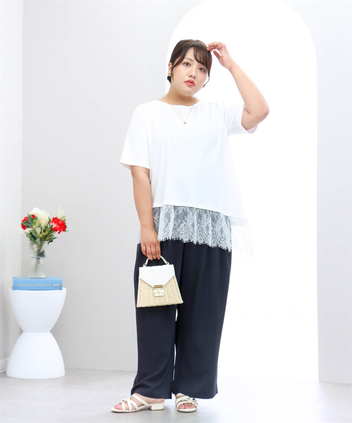 anyfee 【anyfee×HINAコラボ】アシンメトリー裾レースTシャツ《大きいサイズ》_sub_7