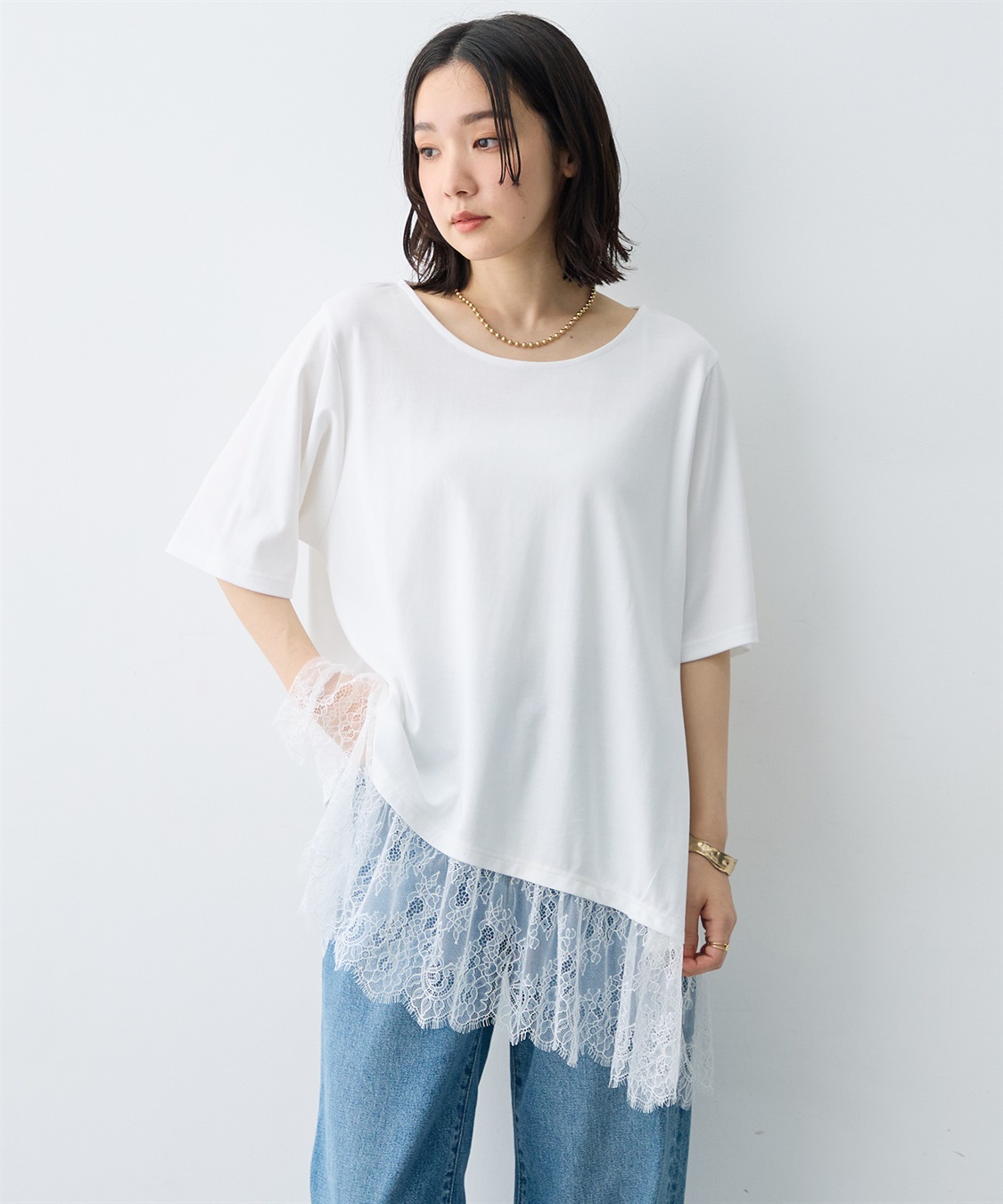 anyfee 【anyfee×HINAコラボ】アシンメトリー裾レースTシャツ《大きいサイズ》_sub_10