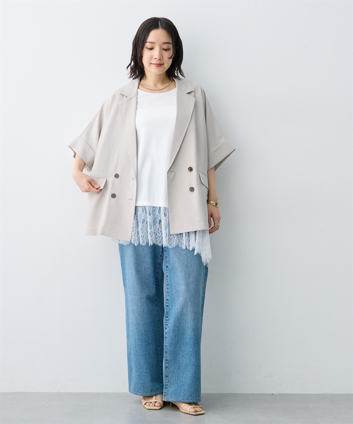 anyfee 【anyfee×HINAコラボ】アシンメトリー裾レースTシャツ《大きいサイズ》_sub_14