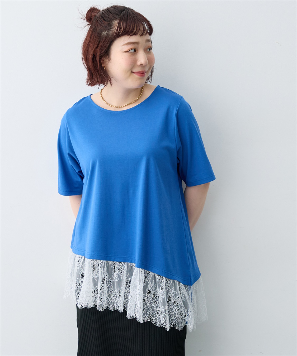 anyfee 【anyfee×HINAコラボ】アシンメトリー裾レースTシャツ《大きいサイズ》_sub_21