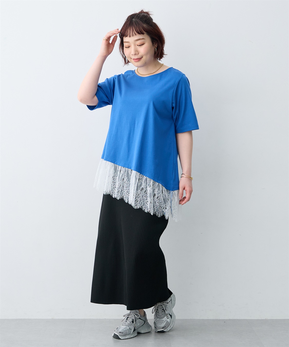anyfee 【anyfee×HINAコラボ】アシンメトリー裾レースTシャツ《大きいサイズ》_sub_22