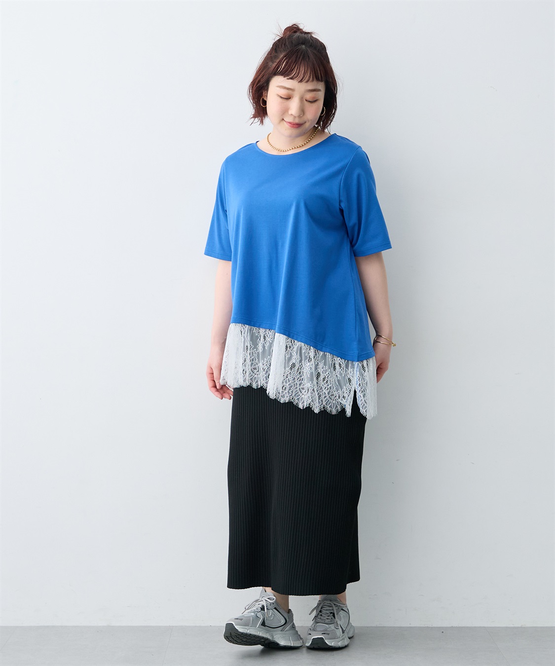 anyfee 【anyfee×HINAコラボ】アシンメトリー裾レースTシャツ《大きいサイズ》_sub_23