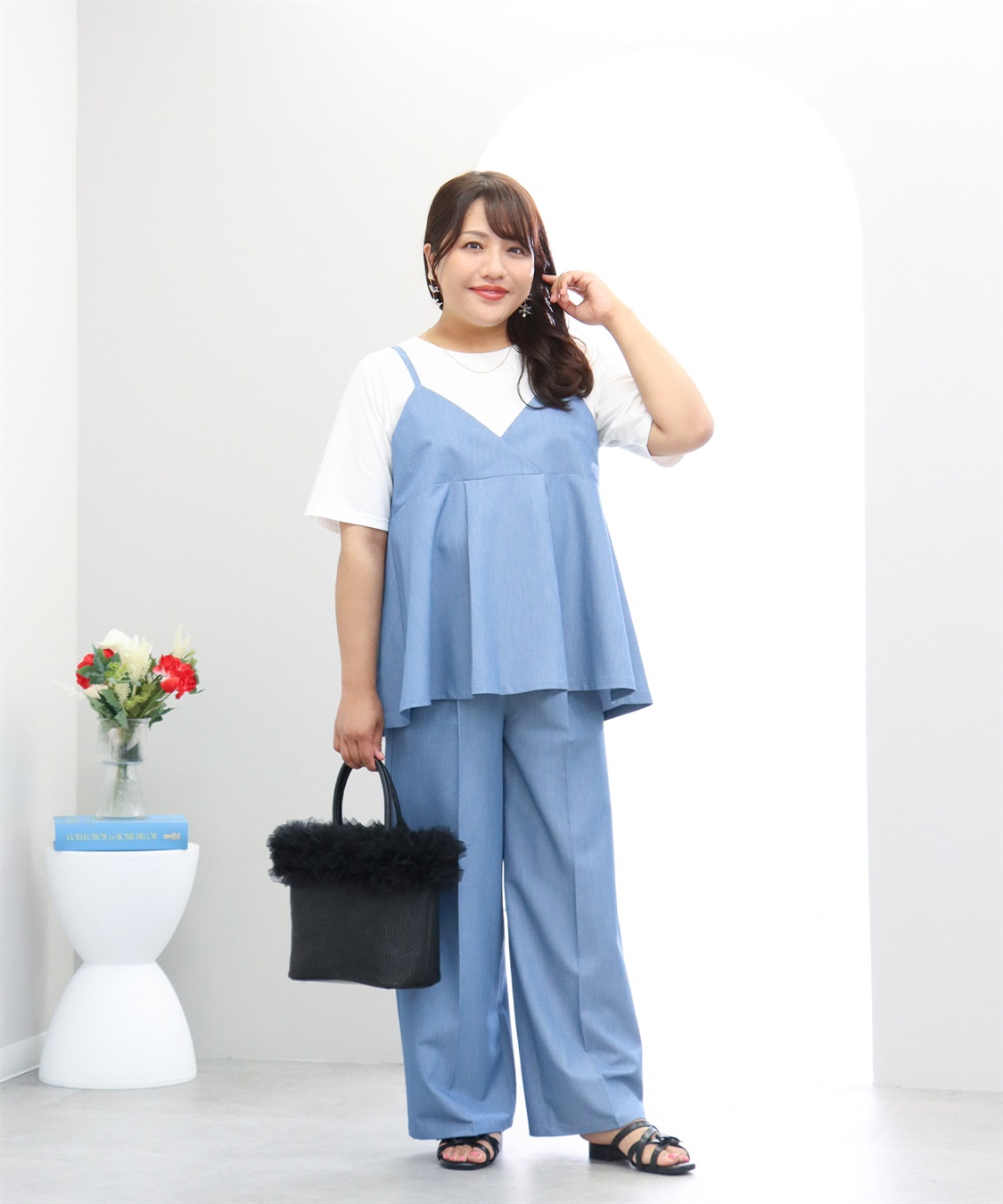 anyfee×HINAコラボ】デニムライクビスチェレイヤード風Tシャツ《大きい