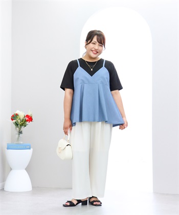 anyfee 【anyfee×HINAコラボ】デニムライクビスチェレイヤード風Tシャツ《大きいサイズ》_subthumb_5