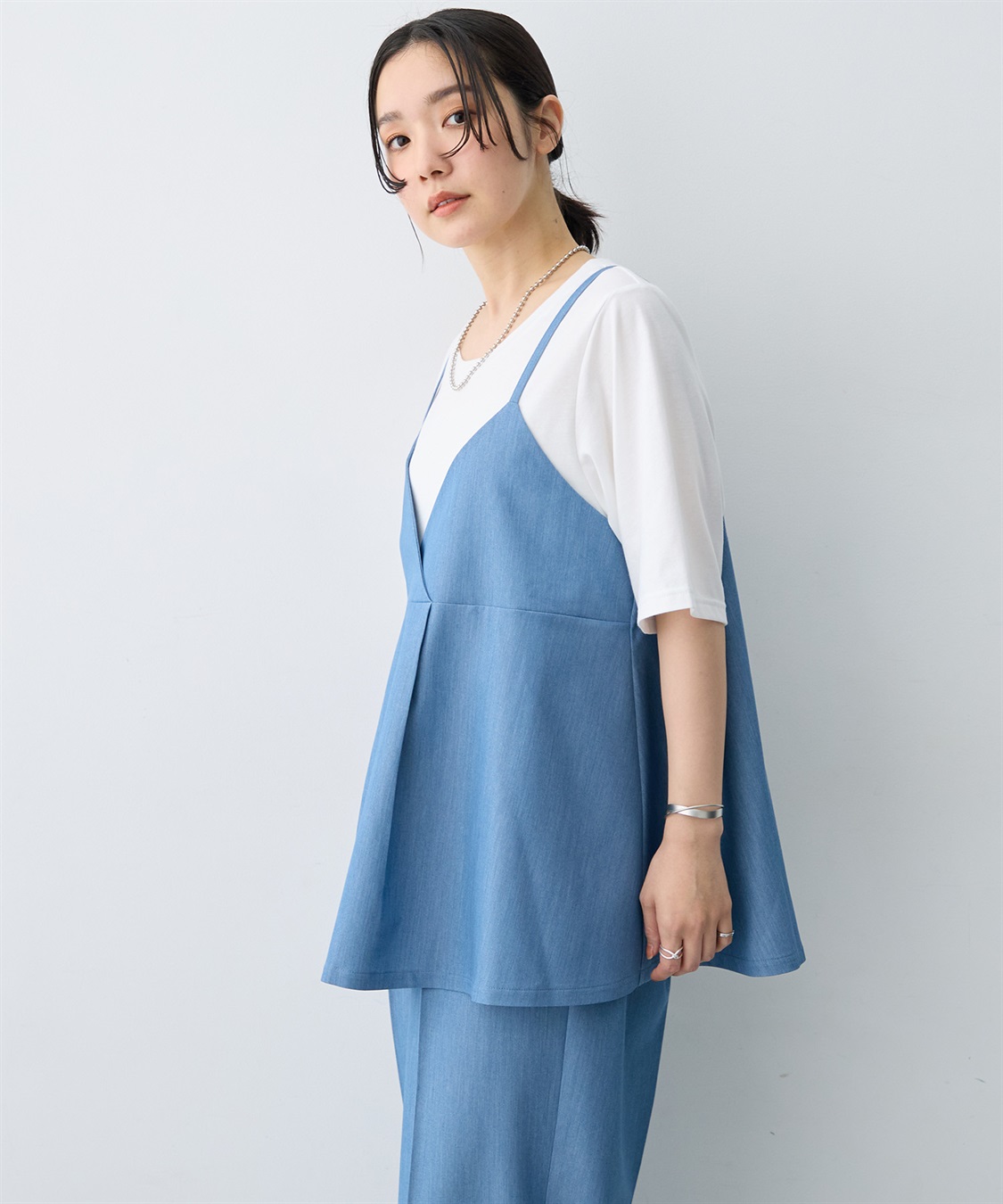 anyfee 【anyfee×HINAコラボ】デニムライクビスチェレイヤード風Tシャツ《大きいサイズ》_sub_11
