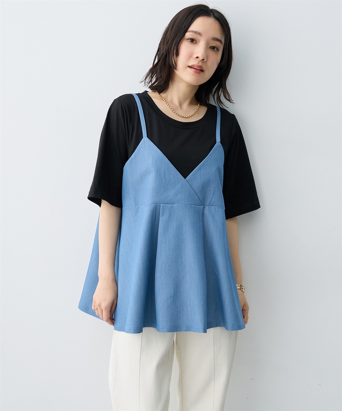 anyfee 【anyfee×HINAコラボ】デニムライクビスチェレイヤード風Tシャツ《大きいサイズ》_sub_16