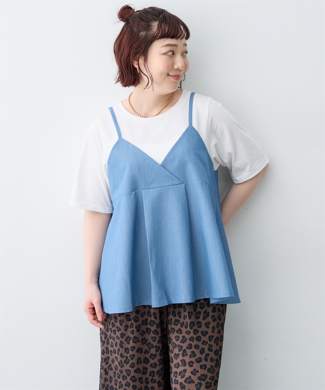 anyfee 【anyfee×HINAコラボ】デニムライクビスチェレイヤード風Tシャツ《大きいサイズ》_sub_21