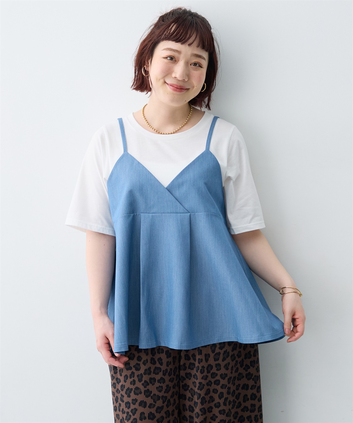 anyfee 【anyfee×HINAコラボ】デニムライクビスチェレイヤード風Tシャツ《大きいサイズ》_sub_22
