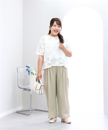 anyfee 【anyfee×HINAコラボ】フラワーレースメッシュ半袖トップス《大きいサイズ》_subthumb_7