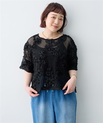 anyfee 【anyfee×HINAコラボ】フラワーレースメッシュ半袖トップス《大きいサイズ》_subthumb_17