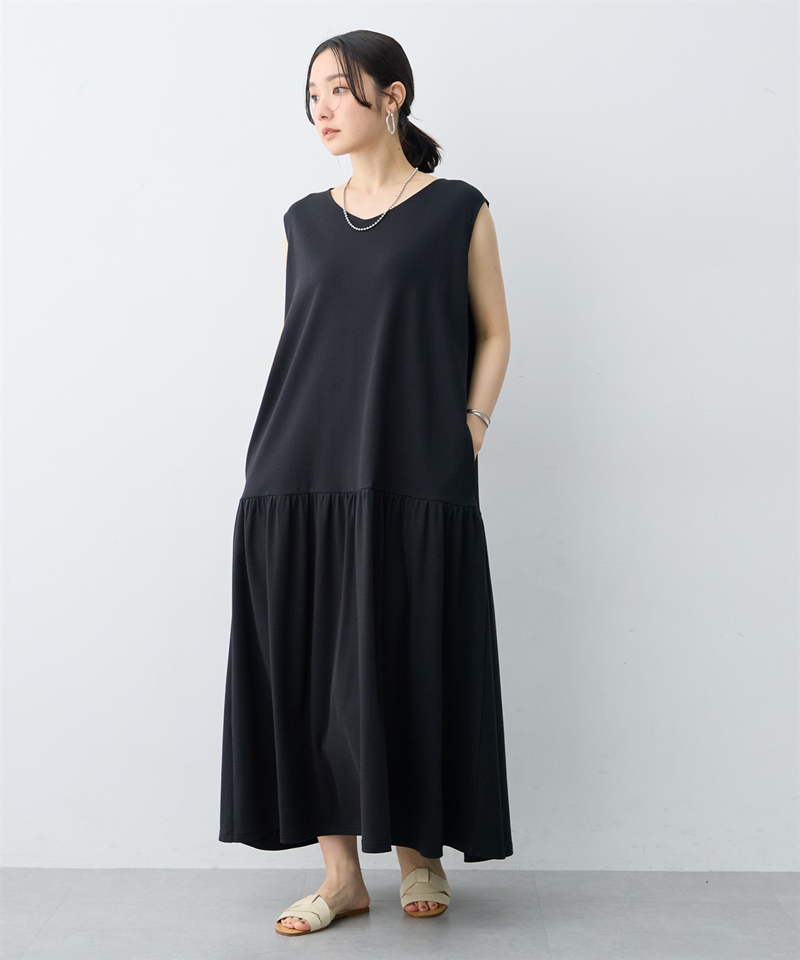 anyfee 【anyfee/大きいサイズ】ノースリーブティアードワンピース《汗じみ防止》_sub_10